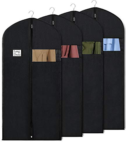 Syeeiex Kleidersack für die Aufbewahrung, 60x152 cm Atmungsaktiver Stoff, Kleidersäcke Lang für den Kleider Mäntel Abendkleider, 4 Stück
