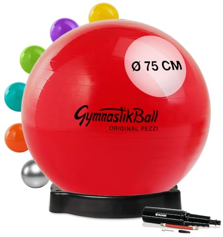 PEZZI Gymnastikball Standard mit Ballschale und Pumpe | Sitzball aus robustem PVC, belastbar bis 400 kg, für Therapie, Sport und Büro