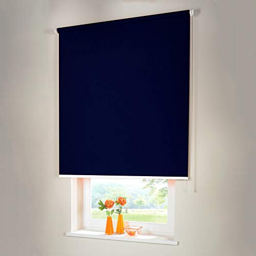 Sonnenschutz-HH® - Seitenzugrollo Verdunkelungsrollo - Außenmaß Breite 150 x 50 cm Höhe dunkelblau - Lichtundurchlässig Blickdicht Rollo für Abdunkelung Kettenzugrollo inkl. Universalträger