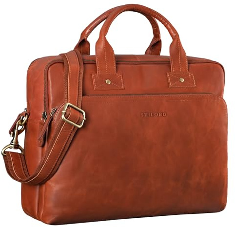 STILORD große Ledertasche braun - XL Aktentasche für Herren - Business-Tasche mit 15.6 Zoll Laptopfach - Vintage Umhängetasche Hector