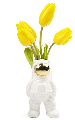 CHIVE - Astronaut Shape Vase, Planter Simple Modern Flower Bud Vase, White and Gold (Medium)