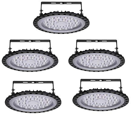 Sararoom Faretto a LED 100W, Proiettore LED da Esterno 8000LM Luce Bianca 6500K Illuminazione da Officina, Impermeabile IP65 UFO Faretti LED Industriale per Giardino/Garage/Parcheggi/Palestra,5Pack