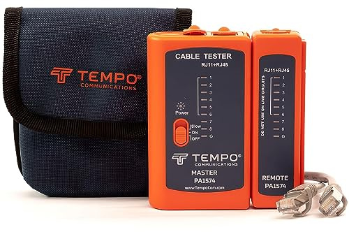 TEMPO PA1574 RJ45 Network Cable Tester, Ethernet Cable Tester, Cat5 Cable Tester for RJ11, RJ12 | CAT5E, CAT6 (Professional Grade)