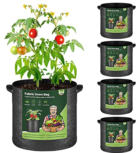 T4U 5 pcs 7 Gallons Sacs de Plantation Noir, Sac de Plantation de Jardin, Sacs à Plantes Sac de Culture Bac avec Poignées, Pots en Tissu Non-tissé pour Pommes de Carotte, Oignons, Legumes et Tomates