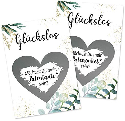 OWLBOOK 2er Set Rubbelkarte Patentante und Patenonkel Fragen Karte mit Rubbelherz Silber Geschenke Geschenkideen für die Pateneltern Paten zum Schwangerschaft verkünden
