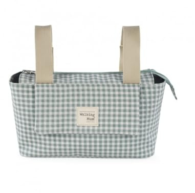 Walking Mum. Bolso organizador I Love Vichy. Bolsa de maternidad para silla de paseo. Asas cortas para fijar al carro. Color Verde. Medidas 31X17X12 cm.