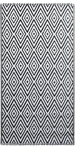 vidaXL Outdoor Teppich Zweischichtiger Jacquard Terrassenteppich Küchenteppich Außenteppich Indoor Terrasse Balkon Flur Küche Bad Weiß Schwarz 120x180cm PP