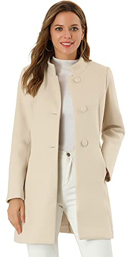 Allegra K Damen Wintermantel Mid-Long Stehkragen Einreiher Mantel Oberbekleidung, Beige, XL