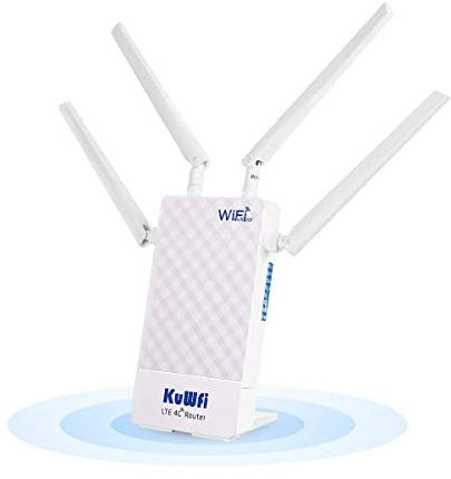 KuWFi Router 4G Con Sim, 150 Mbps/Wireless fino a 300Mbps Con Slot Per Scheda SIM Router 4G da Esterno Con Porte LAN/WAN, 4 Antenne Esterne Ad Alto Guadagno, Supporto10 Utenti