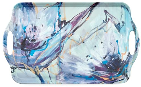 Pimpernel Large Handled Tray – (18.9 x 11.6) Rectangular Melamine Serving Board with Lilac Floral Motif, Durable Decorative Piece for Snacks, Drinks, Dining, Parties & Tea Entertaining