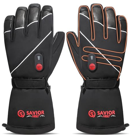 SAVIOR HEAT Beheizte Lederhandschuhe für Herren und Damen - Winterski, Eislaufen, Arthritis - 7.4V 2200 Mah Elektrische Wiederaufladbare Batterien