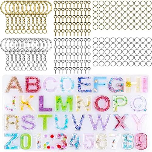HBYMYDA 221 Pezzi Stampo Resina Epoxy DIY Kit Stampo in Resina Alfabeto Silicone Stampi Alfabeti in Resina per DIY Gioielli Ciondolo Portachiavi
