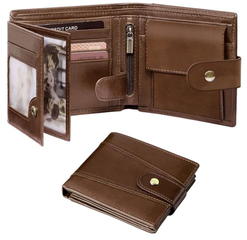 GSG SINCE 1998 Men's Wallets Cowhide Leather Multi-Functional RFID Blocking Wallet with 17 Credit Card Slots, 2 Banknote Compartments, 2 ID Windows, 1 Coin Pocket Dark Brown
