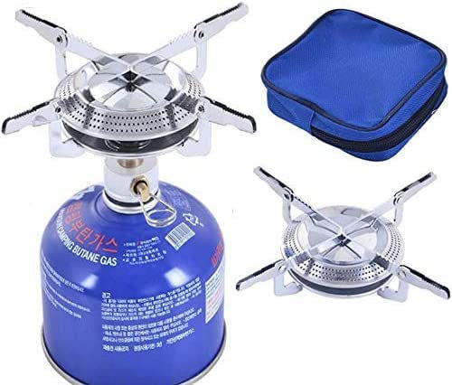 BEAUTYBIGBANG Camping Stove Gas Portable, Mini Pocket One-Piece Gas Burner Cooking Folding Burner Titanium Camping Cookware Set for Outdoor Picnic Stove BBQ Camping (17x7cm)