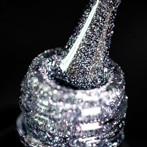 BURANO UV Reflektierende Glitter Gel Polish, 7.3ml Schwarzer Reflektierender Sparkle Holografischer Nagellack, Einweichen von Nagel Kit