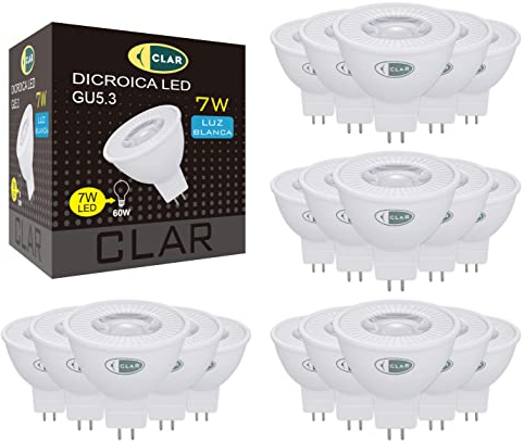 CLAR - Lampadina LED GU5.3 7W, Faretto 12V LED, Faretti LED GU5.3, Luce Naturale 4000K (Pack 20)