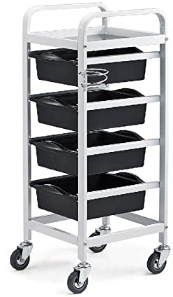 Friseurwagen Retro Salon Lagerwagen Arbeitswagen Rollwagen Stapelboy,mit 4-5 Schubladen Schwarz,mit Fönhalter Friseur Rollwagen Haare Spa Ablagefach A,90x36x32CM
