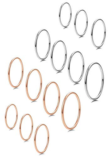 MILACOLATO 1mm Anillos Apilables De Acero Inoxidable Para Mujeres | Anillos De banda lisa De Oro Delgado | Anillos De Nudillos apilables Thumb Pinky Midi Rings | Rosa de Plata Oro