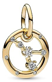 PANDORA Moments Sternzeichen Krebs Charm-Anhänger aus Sterling Silber mit 14 Karat vergoldeter Metalllegierung, Zirkonia, Kompatibel Moments Armbänder, 762708C01