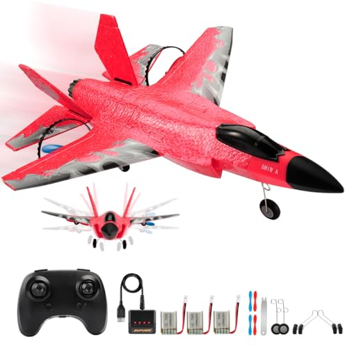 Fremego RC Flugzeug,2.4Ghz 2 Kanal F-35 Ferngesteuertes Flugzeug Kämpfer flugzeugspielzeug Modell mit Xpilot Gyroskop System für Anfänger Kinder Erwachsene (Rot)