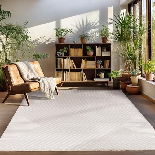 Carpettex Kurzflor Teppich Läufer Flur Wohnzimmerteppich Beige Teppich Skandinavisch Stil Teppich 3D Effekt 80 x 250 cm - Waschbarer Bettvorleger Schlafzimmer Küchenläufer Boho Muster Weich Flauschig