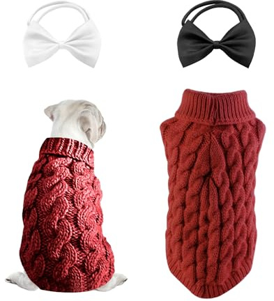 Maglione per animali domestici 2 mosche per cappotti invernali caldi per animali domestici, maglione a collo alto, adatto per gatti e cani (S, rosso)