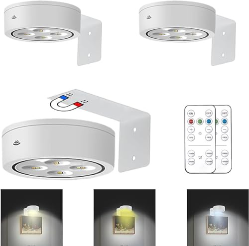 MIOBLUE Bildleuchte, drahtlose Fernbedienung, Magnetmalerie Licht Batterie betrieben, dimmbares Timer Kunstlicht, 3 Beleuchtungsmodi, für Dart Frame Bild Porträt, 3 Pack