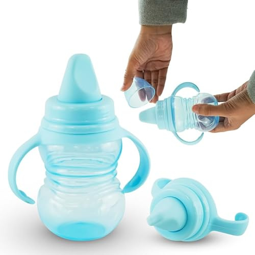 SRV Hub 290ml Leakproof Water Sippy Cup | Bedtime Beakers for Toddlers with Handles | BPA Free Babies Training Water Bottle, Unisex Baby Blue Sippy Cup with Lid 6+ Months