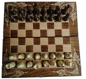 Handcarved Travel Wooden Chess Set 10x10 inch Chessboard Box Carved Wooden Chess Piece Backgammon Checkers