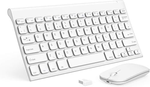 seenda WGJP-031 Small Wireless Keyboard and Mouse, Ultra Compact Rechargeable USB Keyboard and Mouse Combo with Portable Size Low Profile Keys for Windows XP/7/8/10/11 Laptop Computer, White