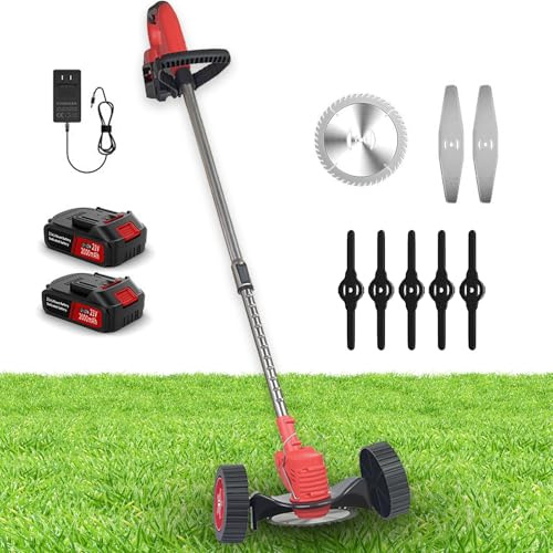 Naturalpowev Tagliabordi per Erba con Ruote 3 in 1 con 2 batterie e Caricabatterie, tagliaerba Leggero/tagliabordi/Mini-rasaerba per Giardino e Giardino