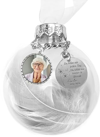Weihnachtskugeln Personalisiert mit Foto und Namen - Weihnachtskugel Plastik Weiß Baumschmuck Weihnachten weihnachtsdeko Weihnachtsbaumschmuck Gedenkgeschenk für Großeltern