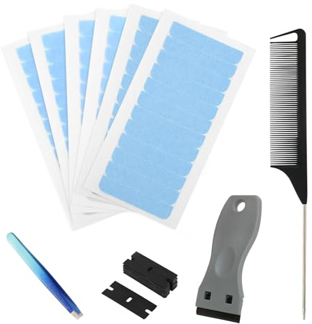 YTOOK 6 Sheets Hair Extension Tape Set with Scraper, Hair Comb, Tweezers, Double-Sided Adhesives Tape for Hair Extensions, Beard, Toupees, and Hairpieces