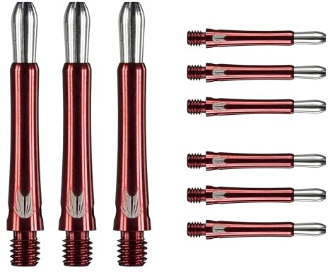 Target Darts Grip Style Aluminium Shaft - Pack of 9 | Rot, kurz (34.8mm) | Professionelles Dartzubehör, 2BA Shaft Multipack mit Ringen, Dart Shaft Multipack, Dartstiele