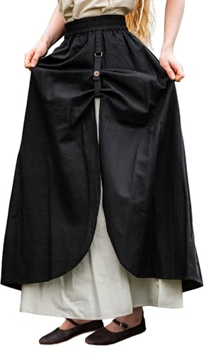 Leonardo Carbone® Damkjol Elise | dubbla lager design | elastisk midja | karneval, halloween, cosplay, LARP, medeltid, kostym, vägg, festival | bomull, svart / natur, L-XL