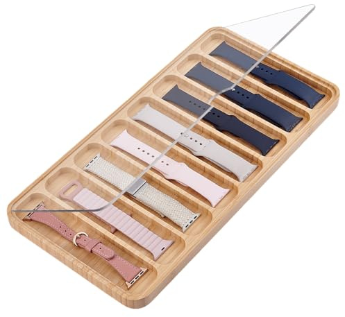 PH PandaHall Organizador de correa de reloj de madera con 8 ranuras, caja de almacenamiento, bandeja de reloj, organizador con tapa transparente acrílica para el día del padre, pulseras de reloj para