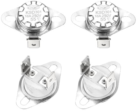 QUARKZMAN 4 Stück Thermoschalter 55°C Geschlossen 250V 16A Temperaturschalter Thermostat KSD301 Bimetall Thermoschutz für Mikrowellen, Backöfen, Kaffeemaschinen