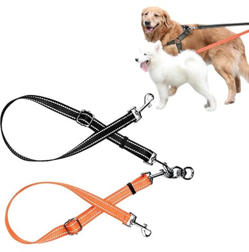 Doppelleine für 2 Hunde, 360° Drehbare Hundeleine für Zwei Hunde, Hundeleine für 2 Hunde, für Kleine Mittelgroße und Große Hunde Welpen Lauftraining(Color:Schwarz+Orange)