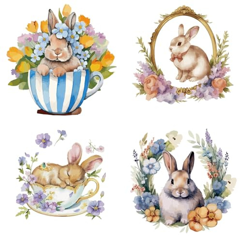 GORGECRAFT 4 Stück 4 Stile 16cm Osterhasen Fensteraufkleber Tierhasen Kaninchen Blumen Aufkleber Kunststoff PVC Wiederverwendbar Statisch Frühlings Und Feiertagsaufkleber Für Fenster Türen Zuhause P