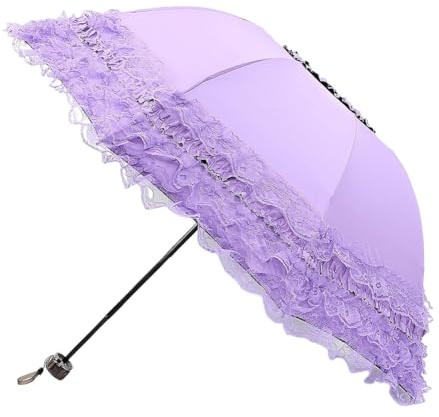 Aublinto UMBRELLA - Ombrello in pizzo vintage, da donna, con motivo floreale, resistente alle tempeste, antivento, con custodia, per spose, passeggiate all'aperto, matrimoni, Lilla, taglia unica
