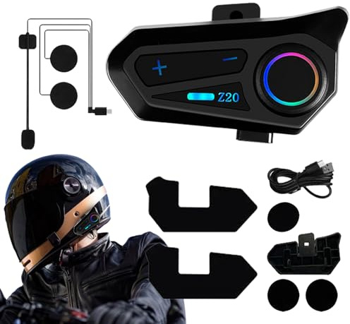 Poludatly Z20 - Auriculares Blueto-oth para Casco, Auriculares de comunicación para Motocicleta, Auriculares inalámbricos con Trigo Duro/Suave, IPX6 Impermeable para la mayoría de Cascos