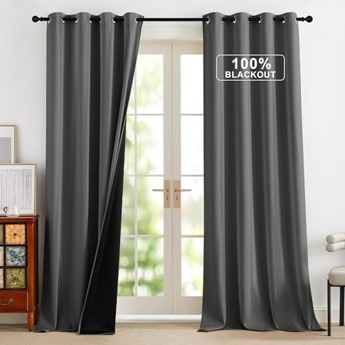 PONY DANCE Thermovorhang gegen Kälte Wohnzimmer Gardinen mit Ösen 2er Set H 260 x B 140 cm Verdunkelungsvorhang Grau Wärmeisolierende Vorhänge Verdunkelung Thermal Curtains