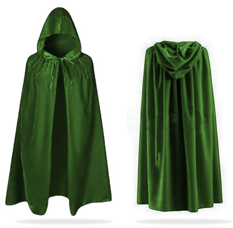 UILYNIU Capa verde con capucha, capa de terciopelo de bruja, accesorios de Halloween, cosplay, disfraz para niños, disfraz de bruja, capa de vampiro, disfraz de 90 cm, Navidad, Día Mundial del Libro