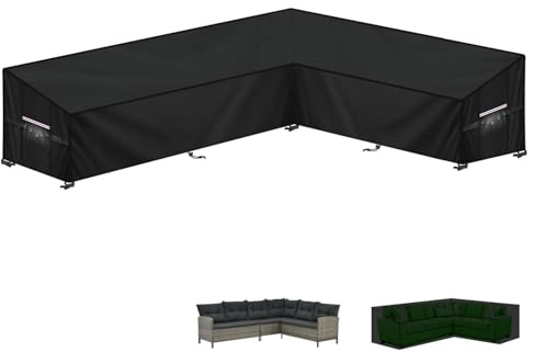 LAMUNI Copertura per Mobili da Giardino a Forma di L, 420D Oxford Copertura da Esterno per Divano, Coperture Divani Angolare Impermeabile Coperture per Divano da Giardino, 260x210x87x80/60cm
