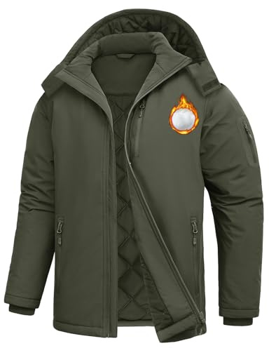 TOMEEK Chaquetas para Hombre Invierno Softshell Chaqueta con Capucha Múltiples Bolsillos Cremallera Chaqueta polar Hombre Chaqueta de Senderismo Cortavientos Exteriores Abrigo(Verde militar,L)
