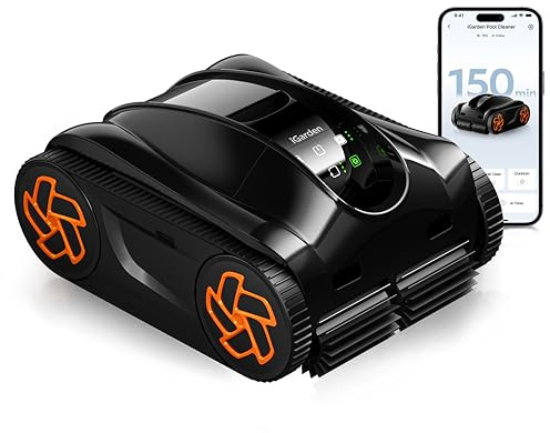 iGarden Robotic Pool Cleaner K Series, Cordless Pool Vacuum Robot for Inground & Above Ground Pools, Smart Navigation, Touchscreen, Self-Parking, Cleans Floor, Wall & Waterline, 150 Min