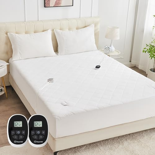 Yuurom Heated Mattress Pad Queen 60×80, Bed Warmer with Memory&Preheat Functions, Electric Mattress Pad Dual Control 12 Heat Settings 12-Hour Auto Off 13ft Extra Long Cord Fits 18-24 Deep Pocket
