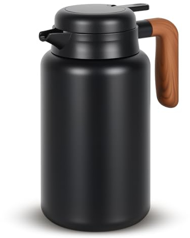 Esilihom 304 Stainless Steel Thermal Carafe, 1.6L /54oz Insulated Coffee Jug & Tea Pot, Triple-Walled Vacuum Flask for Hot and Cold Drinks (Black)