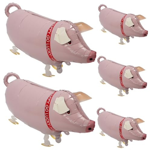 VICASKY Set 5 Palloncini Gonfiabili Forma Maiale Rivestimento Alluminio Rosa, Resistenti a Perdita Aria Tappo Nascosto, Giocattoli Gonfiabili per Ragazzo Ragazza e Feste Natalizie