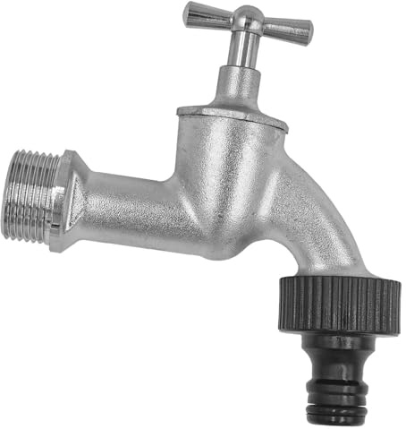 Auslaufventil aus Messing verchromt mit Knebelgriff 3/4 Zoll Außengewinde AG Wand Anschluss mit Abgang 1 Zoll Außengewinde AG mit Kunststoff Stecker Anschluss für Gardena Buchse